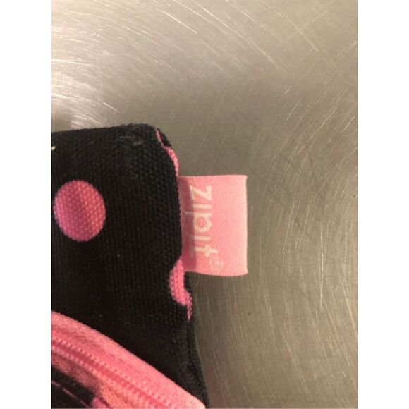 Zipit Women’s Small Black and Pink Polka Dot Zipper Pencil Pouch - Picture 2 of 6